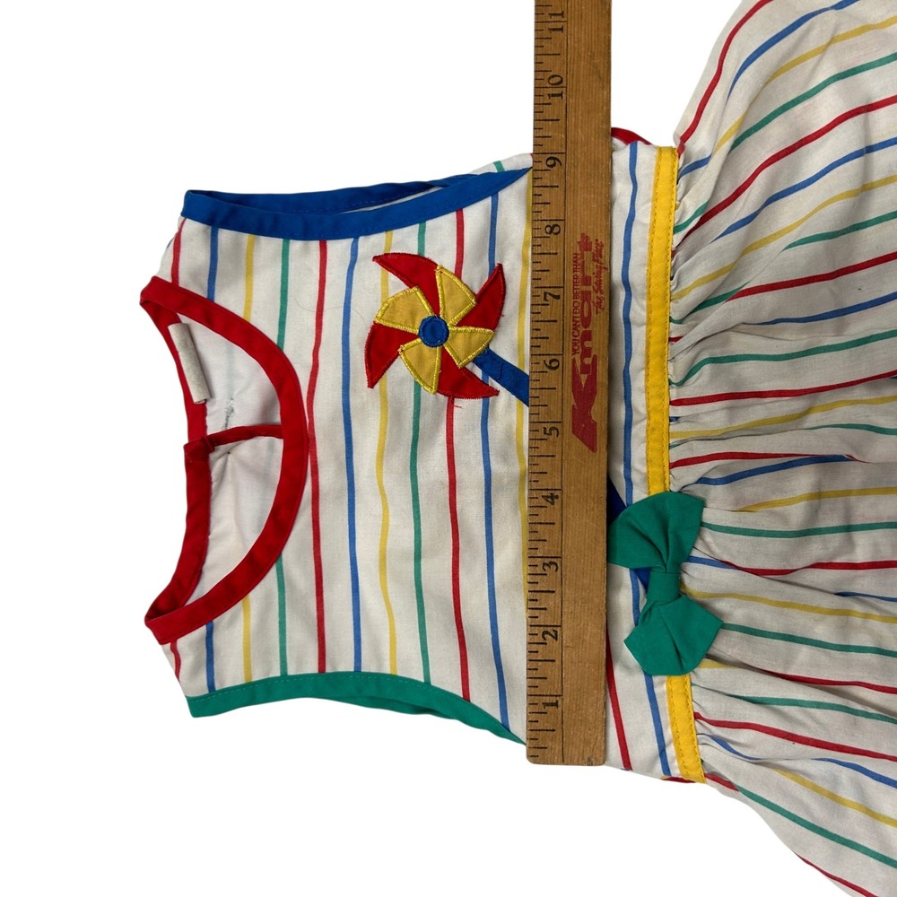 Kidcore Pinwheel Rainbow Stripe Open Back Sun Dress 4T Multicolor Retro Vintage - Picture 7 of 8